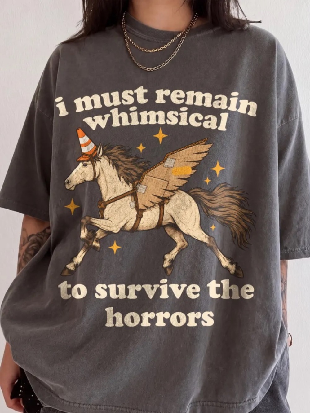 I Must Remain Whimsical to Survive the Horrors Pegasus Unicorn T-Shirt